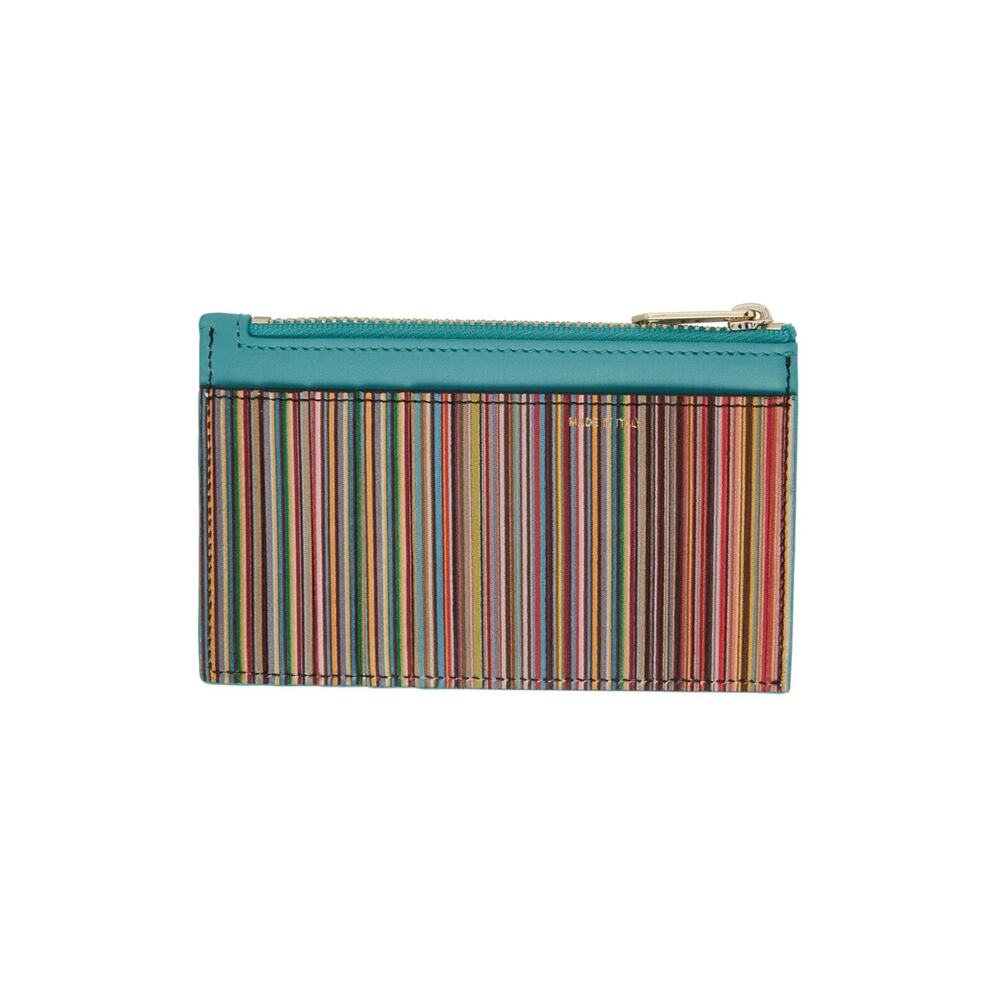 NWT $250 Paul Smith Zip Wallet w/ Multistripe. Turquoise. Made in Italy.